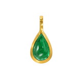 18K Yellow Gold Green Emerald Double Bezel Cabachon Pendant