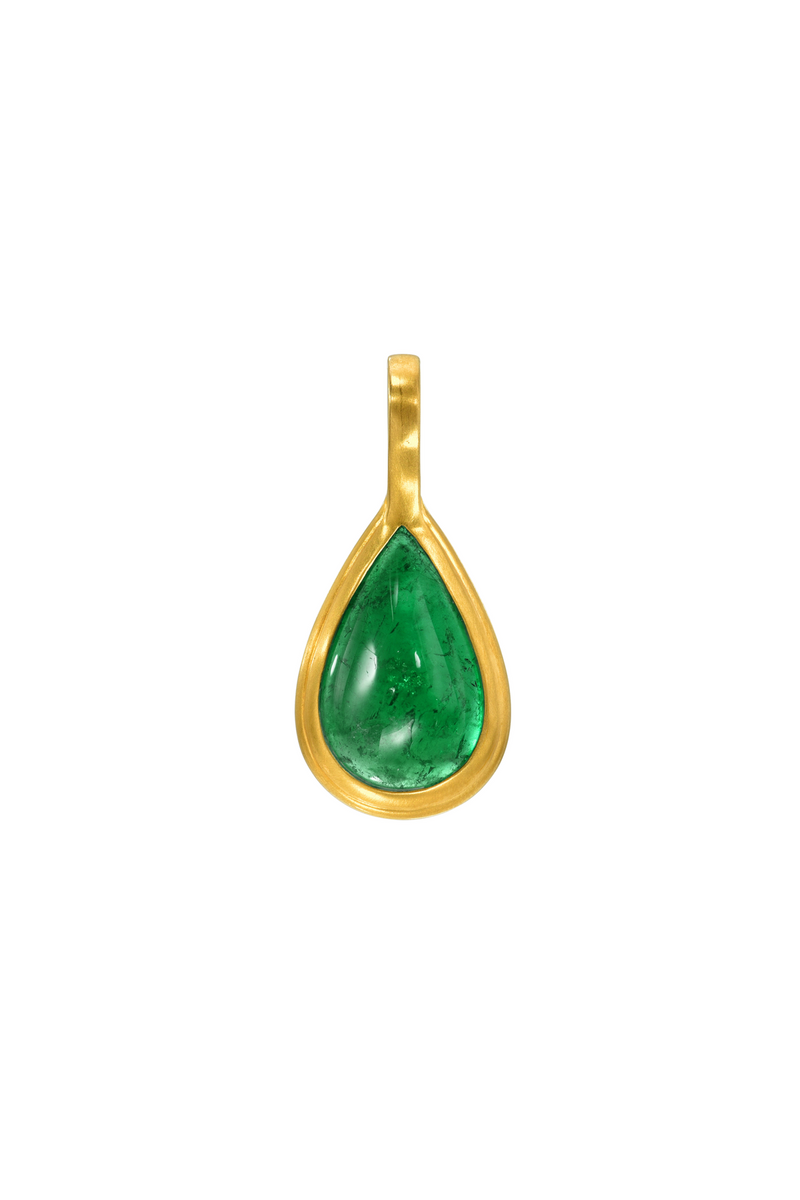 18K Yellow Gold Green Emerald Double Bezel Cabachon Pendant
