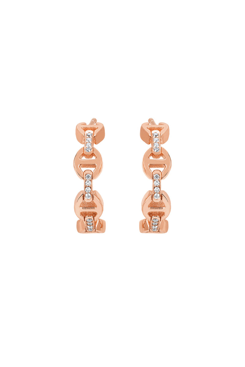 18K Rose Gold Micro Crescent Earrings With White Diamond Bridges
