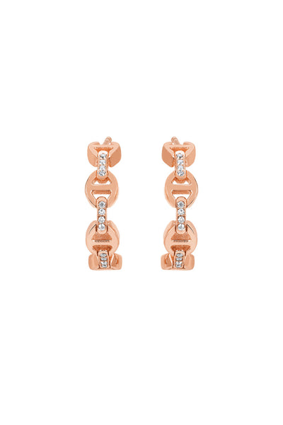 18K Rose Gold Micro Crescent Earrings With White Diamond Bridges