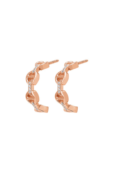 18K Rose Gold Micro Crescent Earrings With White Diamond Bridges
