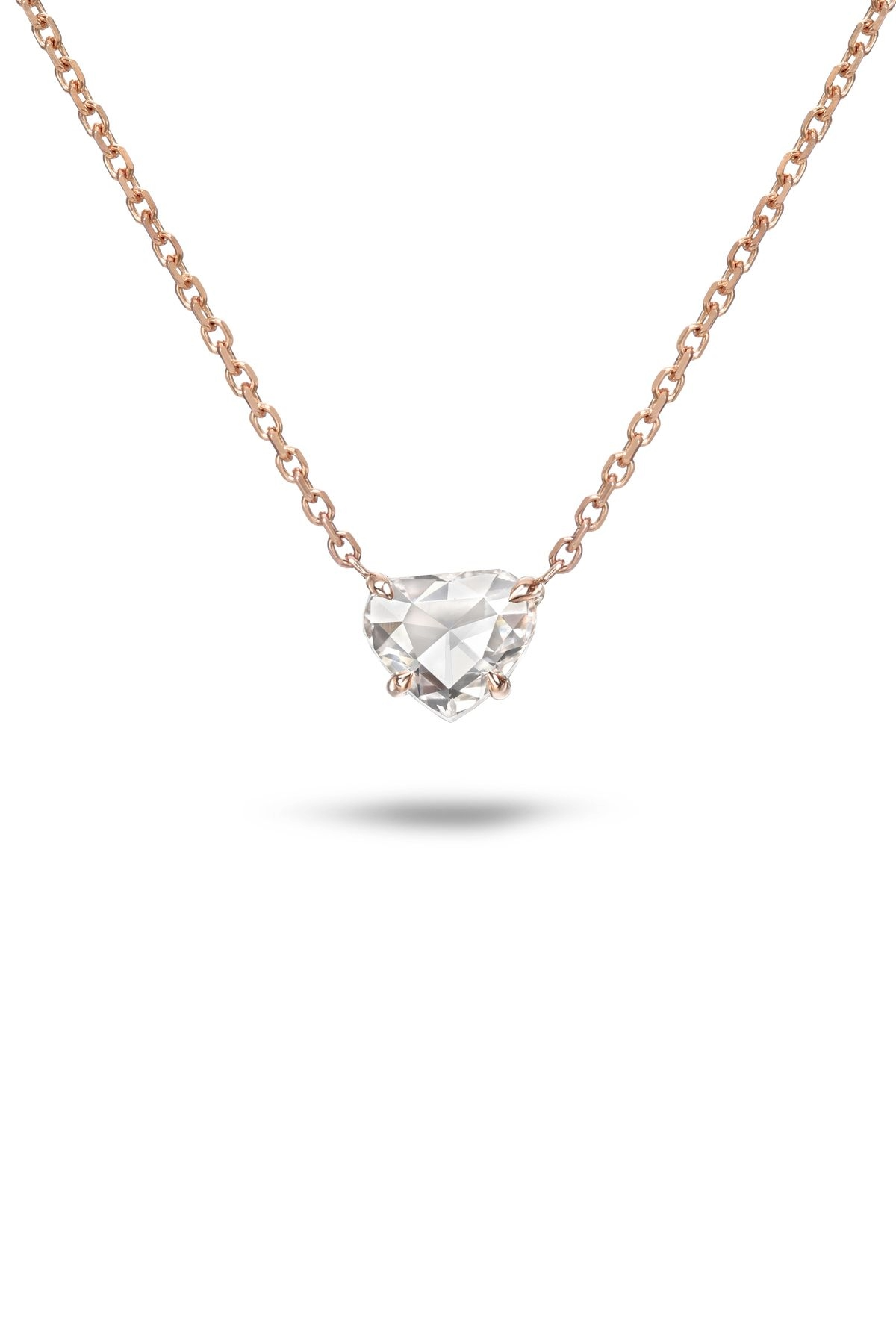 14K Rose Gold Heart Rose Cut Diamond Necklace