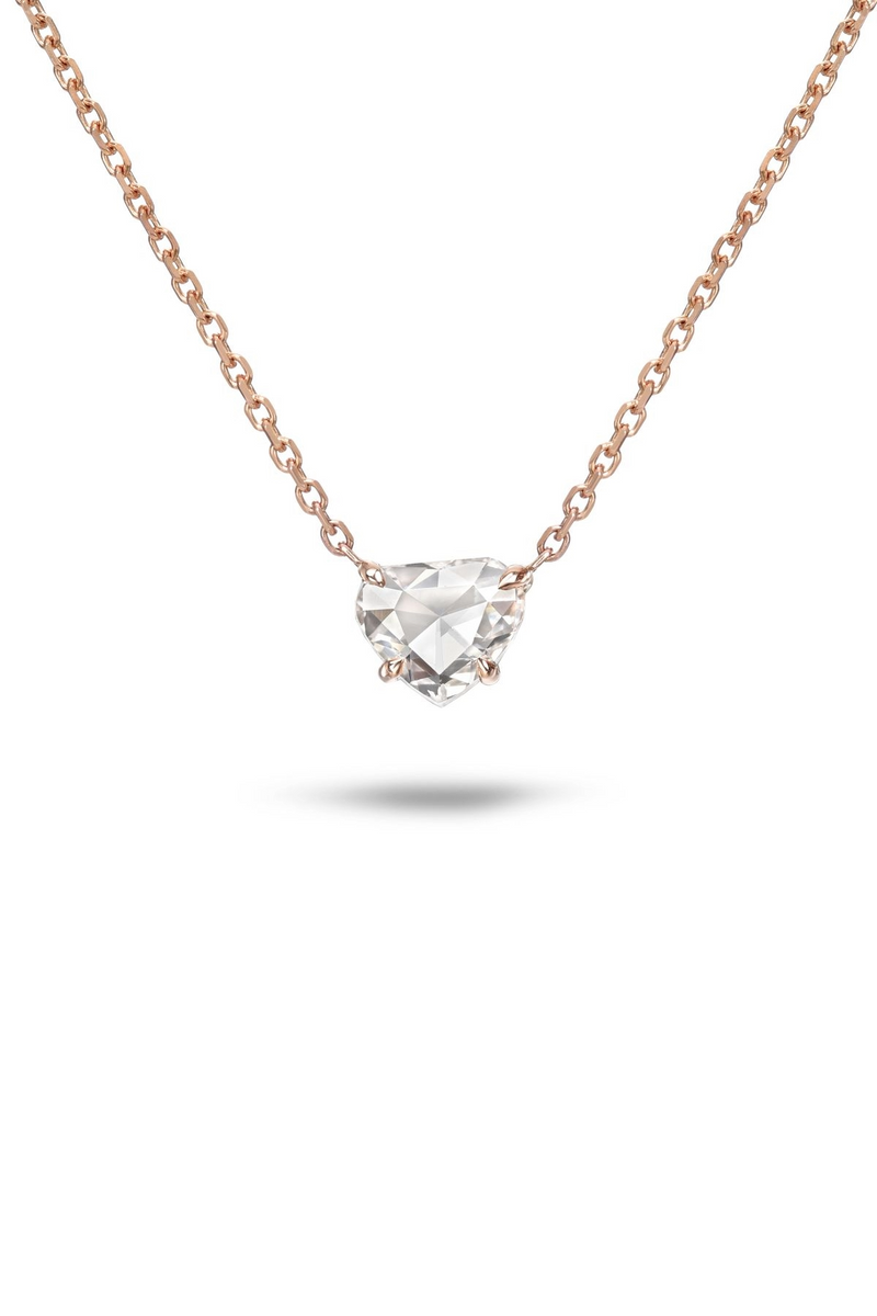 14K Rose Gold Heart Rose Cut Diamond Necklace