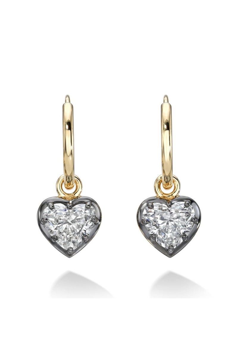 18K Yellow Gold Heart Shaped Drop Earrings