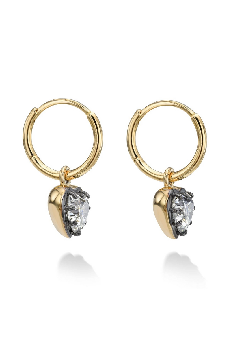 18K Yellow Gold Heart Shaped Drop Earrings