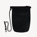 Front view of black laminar bag on white background, with no model shown.