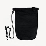Front view of black laminar bag on white background, with no model shown.