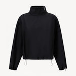 Front view of black wool jacket on white background, with no model shown.