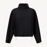 Front view of black wool jacket on white background, with no model shown.