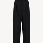 Front view of black laminar trousers on white background, with no model shown.