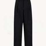 Front view of black laminar trousers on white background, with no model shown.