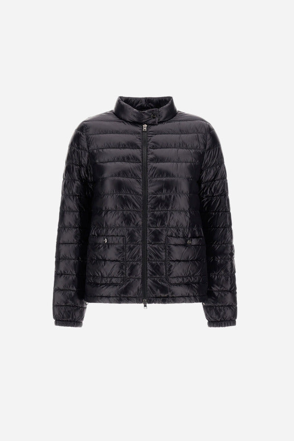 Front view of black bomber jacket on white background, with no model shown.