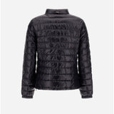 Back view of black bomber jacket on white background, with no model shown.