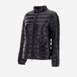 Side view of black bomber jacket on white background, with no model shown.