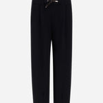 Front view of black trousers on white background, with no model shown.
