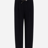 Front view of black trousers on white background, with no model shown.