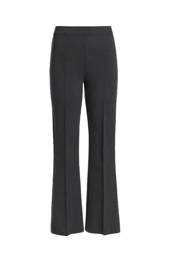 Front view of charcoal geo kick pants on white background, with no model shown.