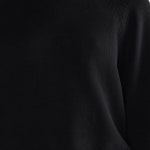 Front closeup view of black loft lara sweater on model, against a white background.