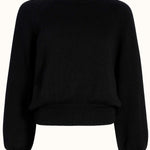 Front view of black lofty lara sweater on white background, with no model shown.