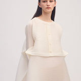 Paneled Pleats Cardigan - White