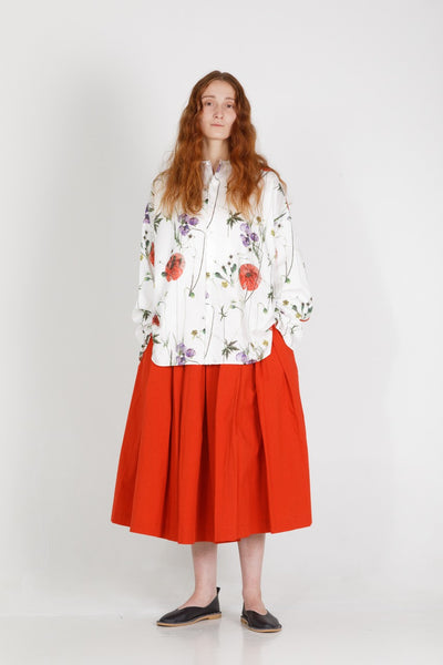 Solange Cotton Poplin Skirt - Red