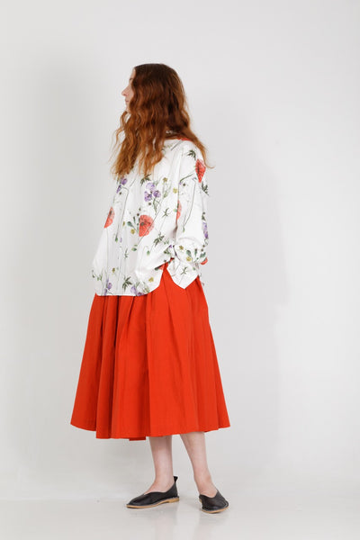 Solange Cotton Poplin Skirt - Red