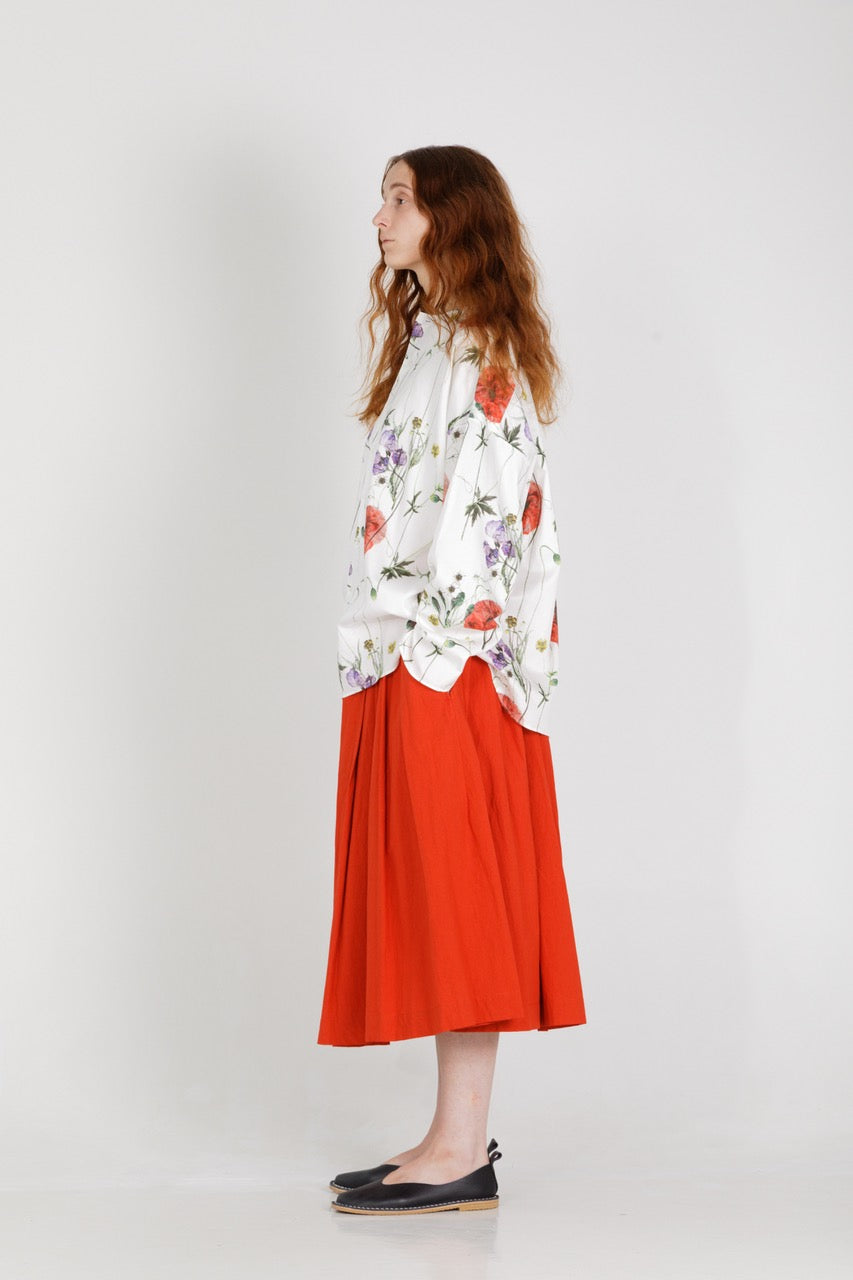 Solange Cotton Poplin Skirt - Red