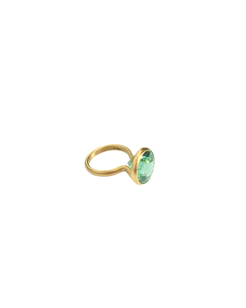 22K Yellow Gold Green Tourmaline Princess Ring