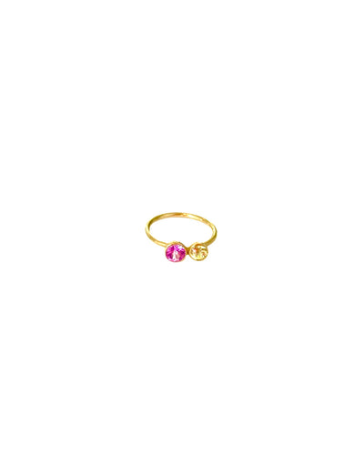 22K Yellow Gold Pink Sapphire and Yellow Sapphire Miniature Duet Princess Ring