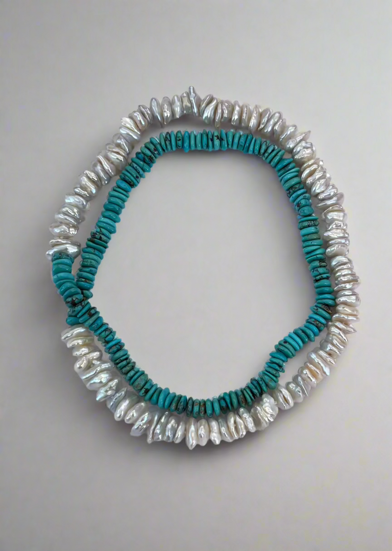 Turquoise Heishi and Freshwater Keshi