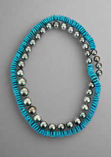 Sleeping Beauty Turquoise Heishi and Tahitian Round Pearls