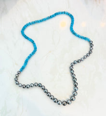 Sleeping Beauty Turquoise Heishi and Tahitian Round Pearls