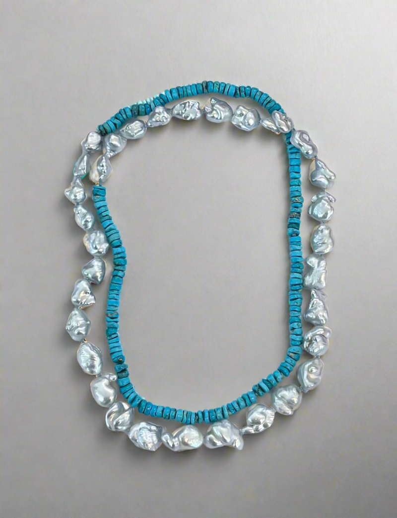 Sleeping Beauty Turquoise Heishi and Australian Keshi