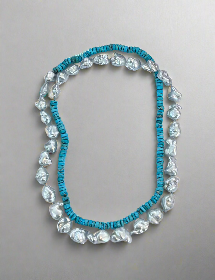 Sleeping Beauty Turquoise Heishi and Australian Keshi