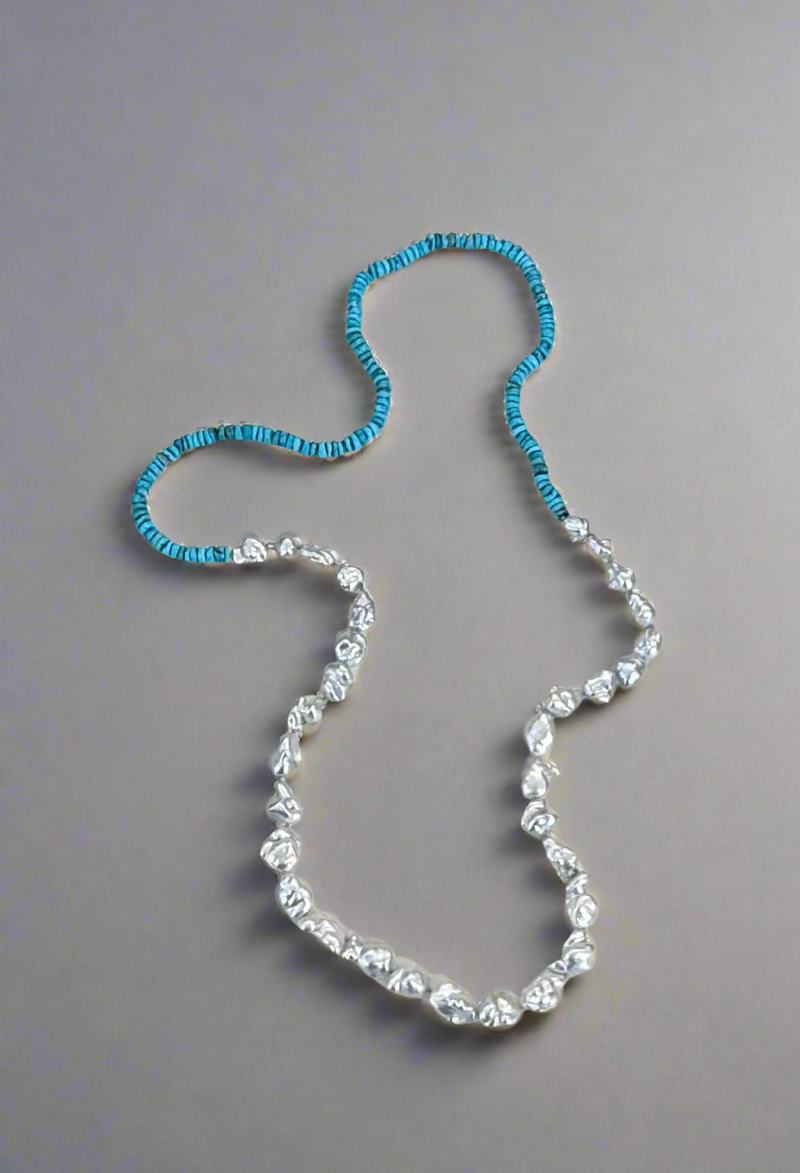 Sleeping Beauty Turquoise Heishi and Australian Keshi