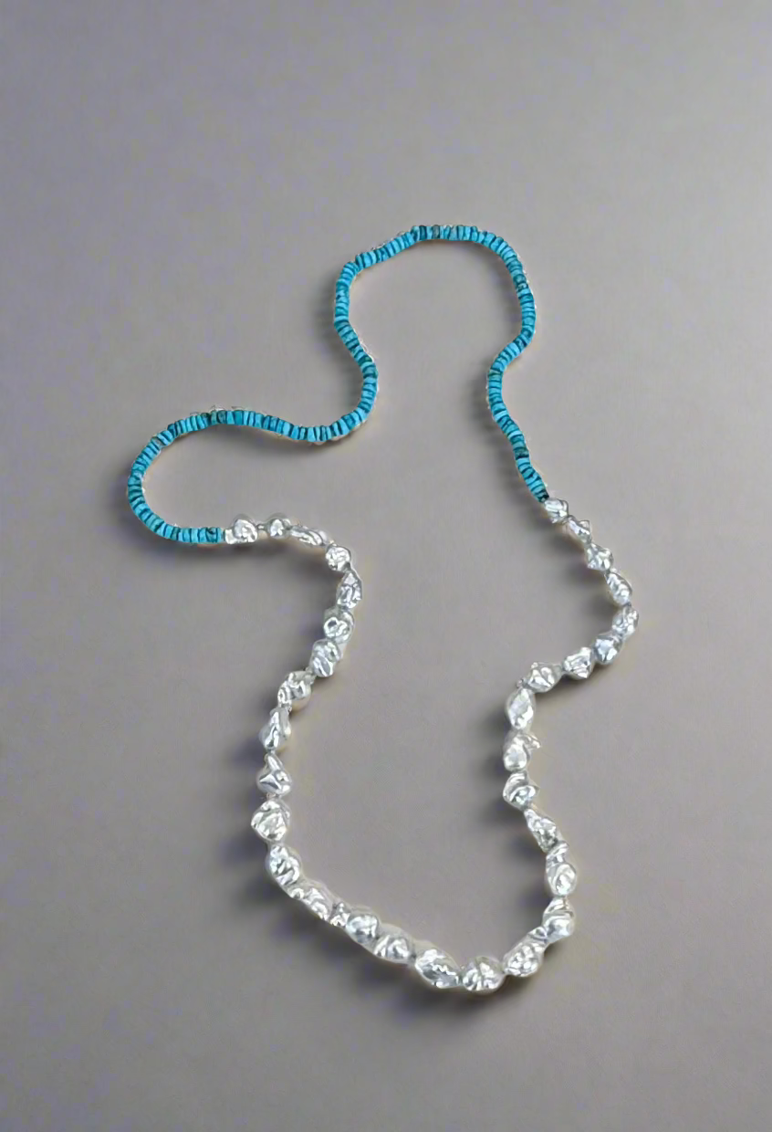 Sleeping Beauty Turquoise Heishi and Australian Keshi