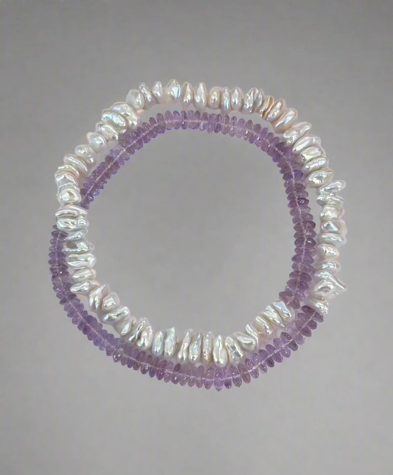 Faceted Amethyst Beads and Freshwater Keshi