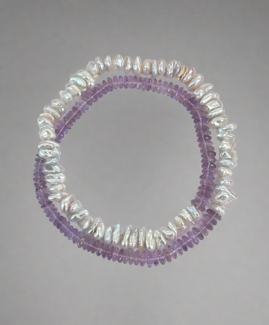 Faceted Amethyst Beads and Freshwater Keshi
