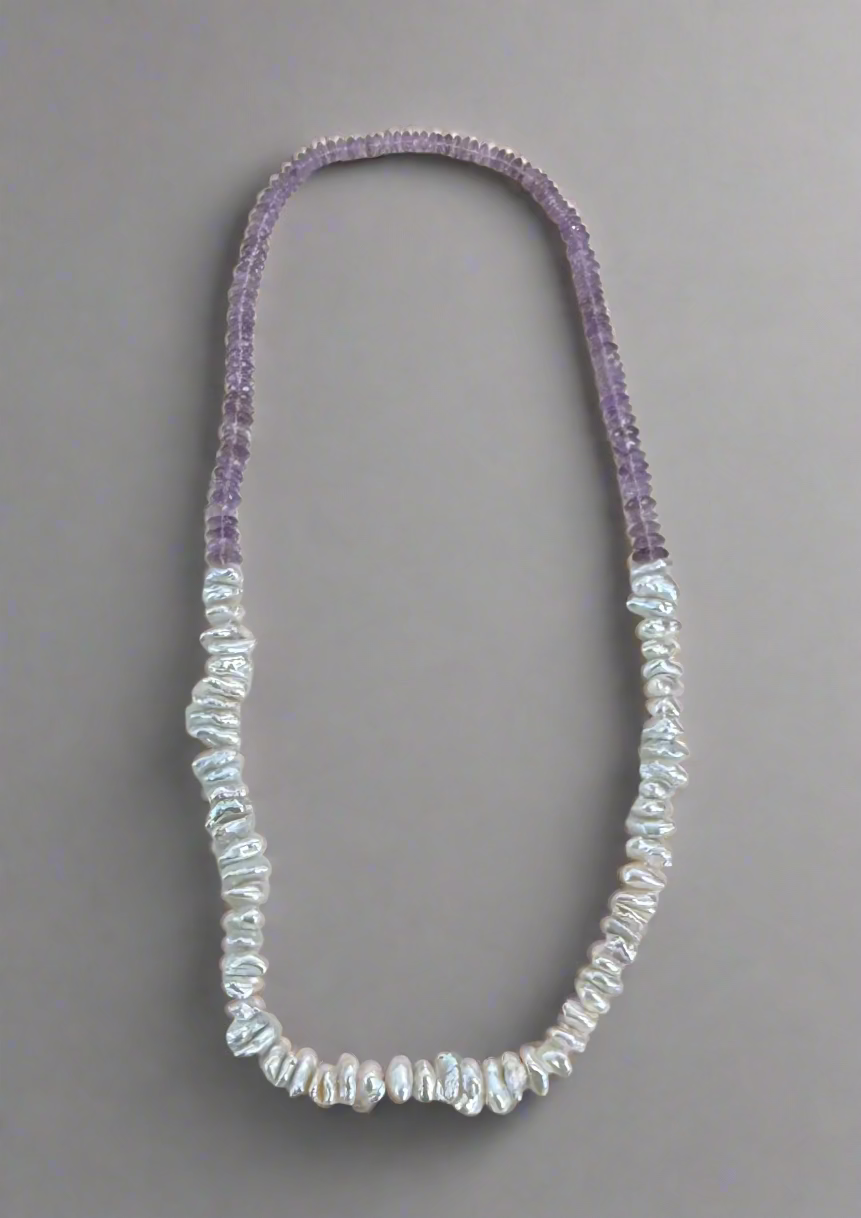 Faceted Amethyst Beads and Freshwater Keshi