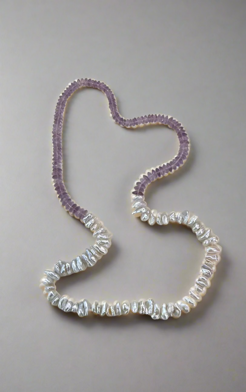 Faceted Amethyst Beads and Freshwater Keshi