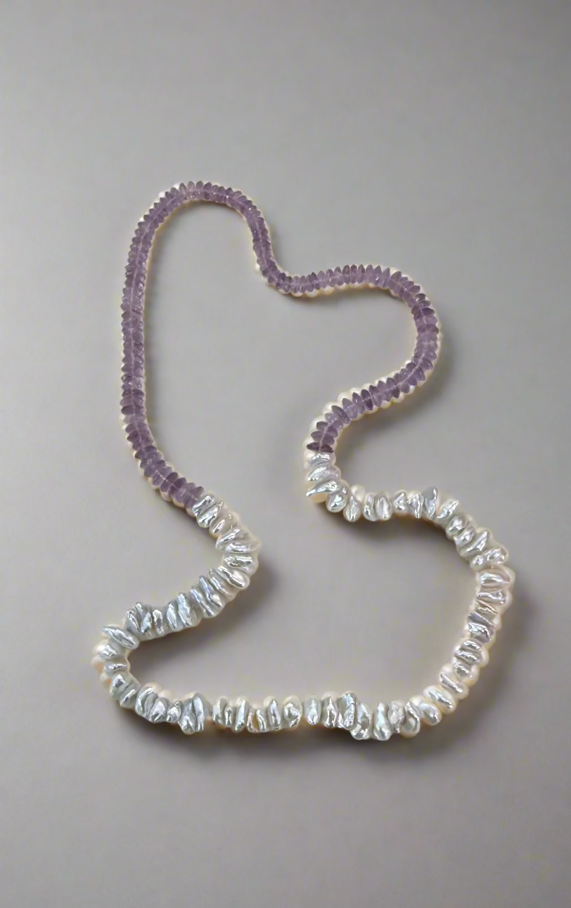 Faceted Amethyst Beads and Freshwater Keshi