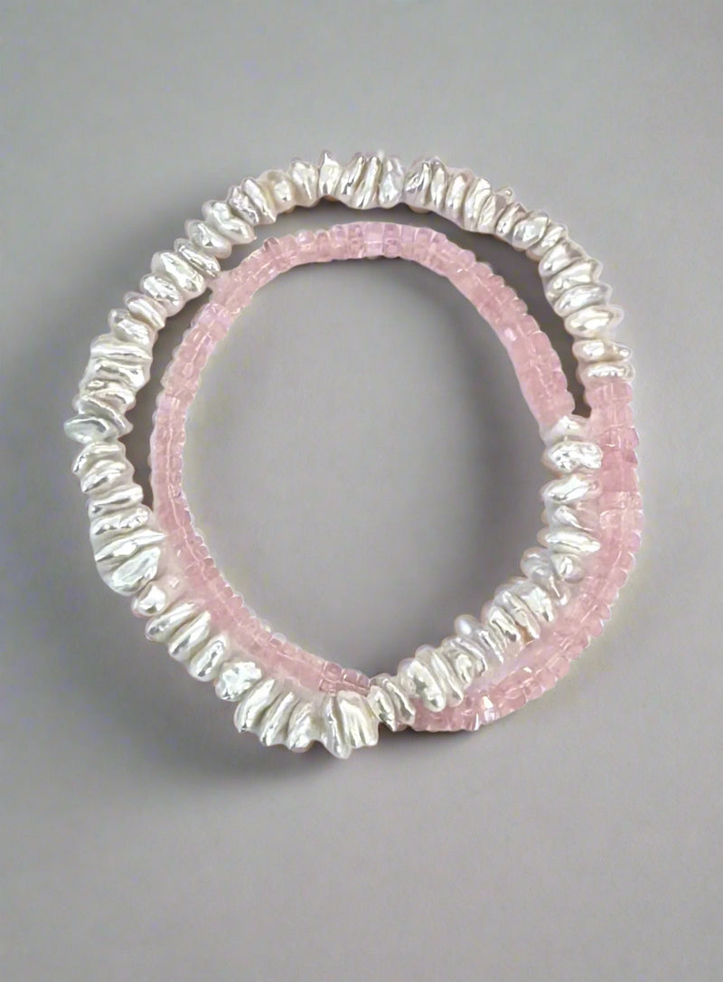 Pink Faceted Morganite Beads with Freshwater Keshi