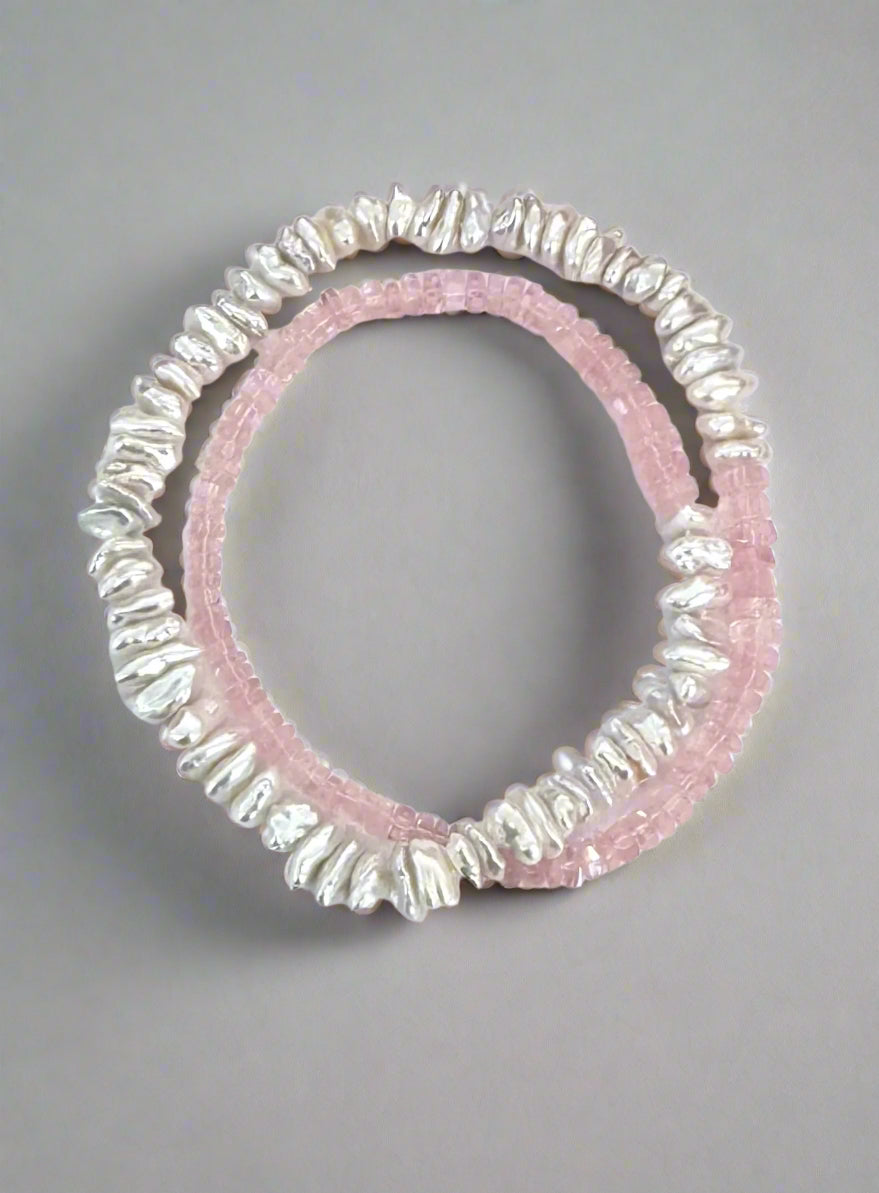 Pink Faceted Morganite Beads with Freshwater Keshi