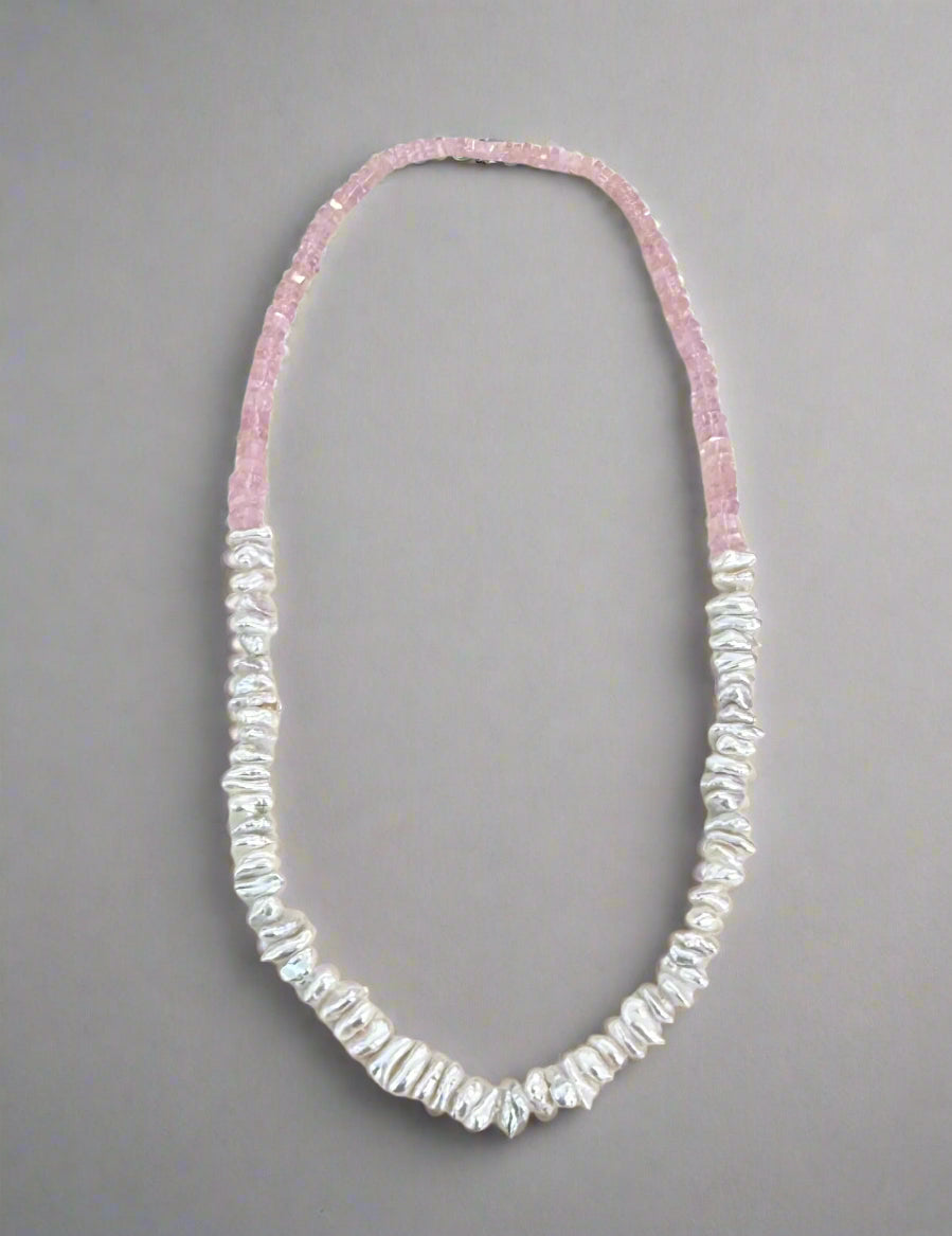 Pink Faceted Morganite Beads with Freshwater Keshi