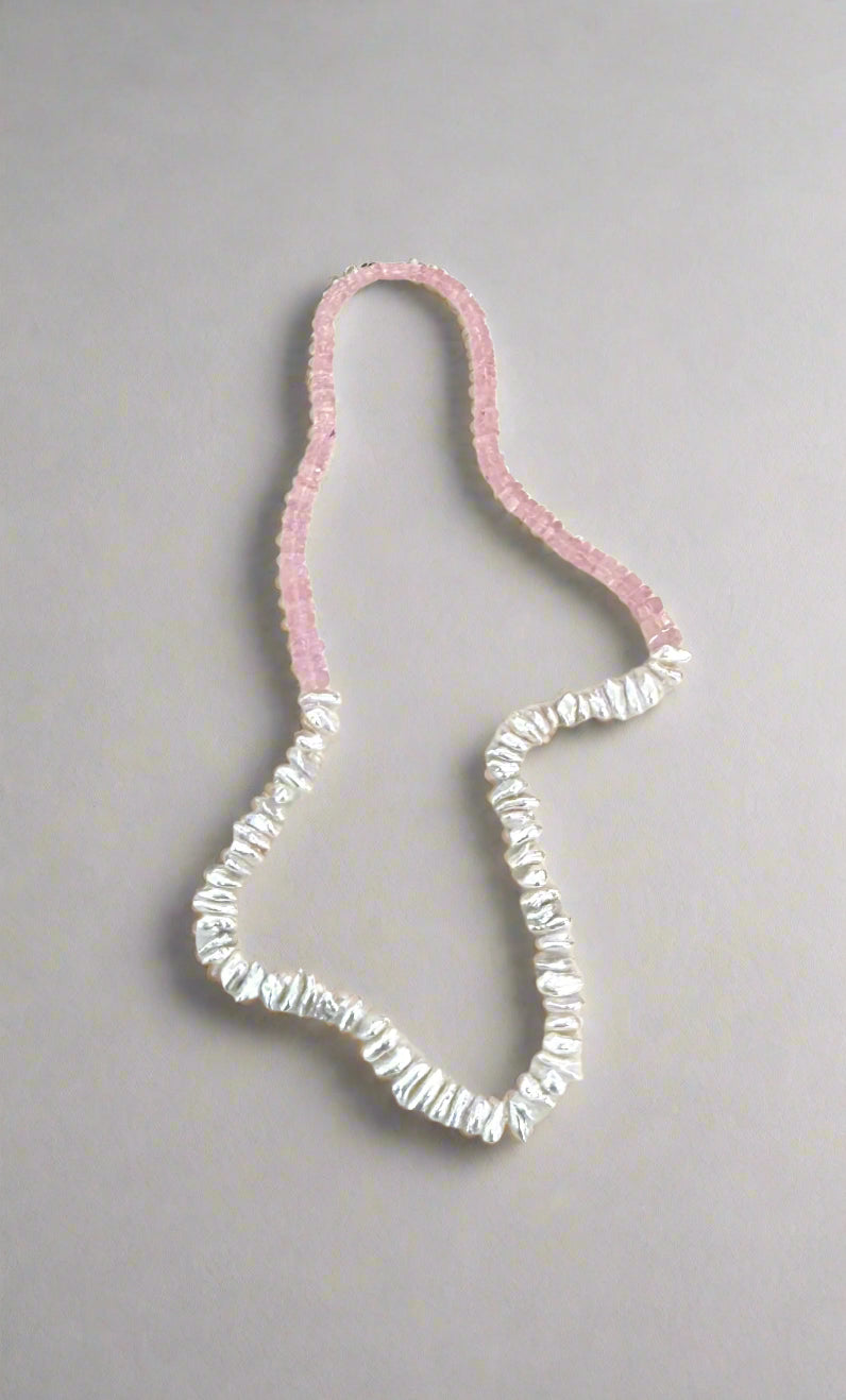 Pink Faceted Morganite Beads with Freshwater Keshi
