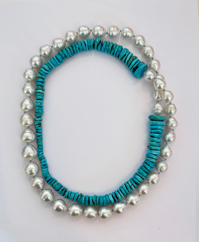 Sleeping Beauty Turquoise Heishi and Australian Southsea Baroque