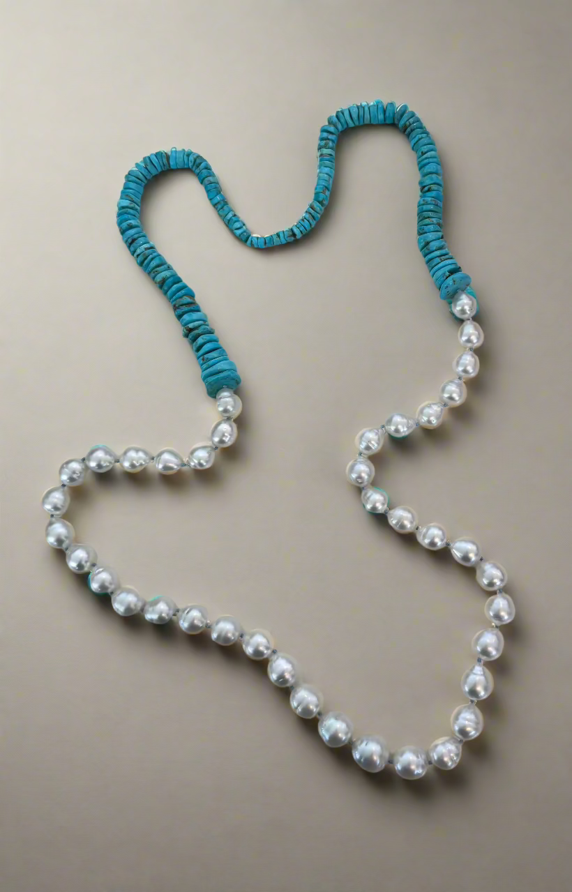 Sleeping Beauty Turquoise Heishi and Australian Southsea Baroque