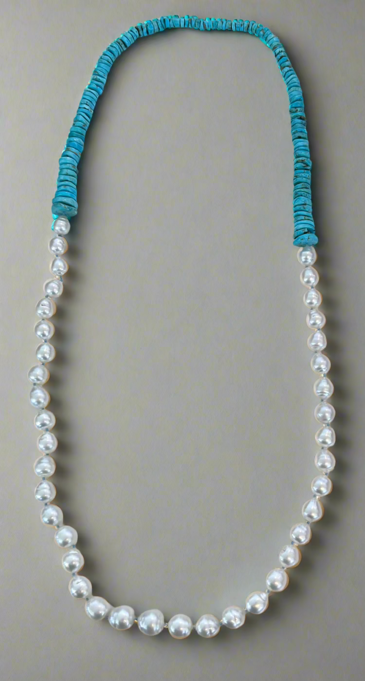 Sleeping Beauty Turquoise Heishi and Australian Southsea Baroque