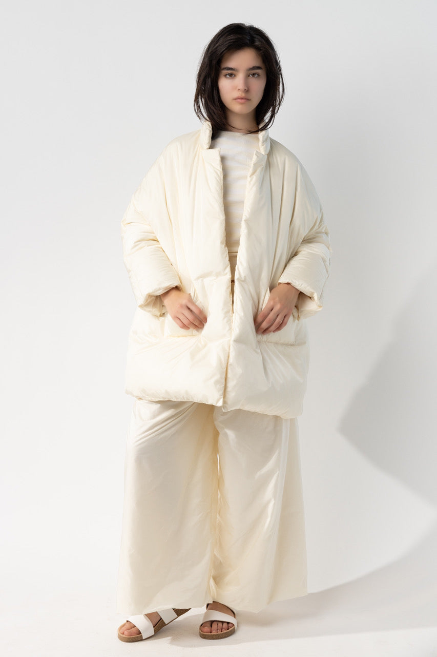 Washed Nylon Down Coat with Pockets