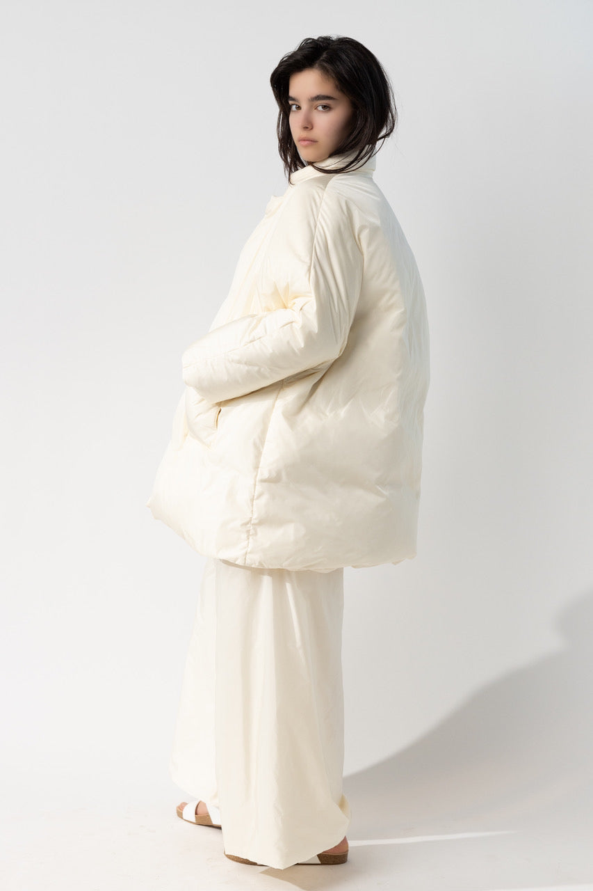 Washed Nylon Down Coat with Pockets